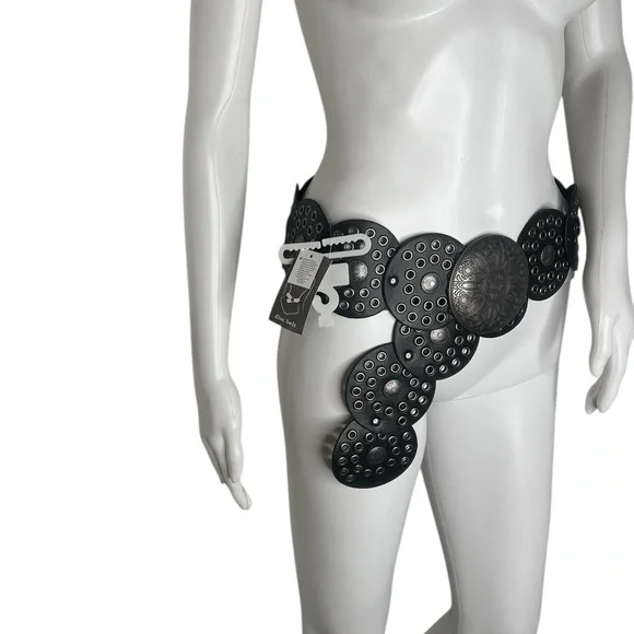Haute Hippie Boho Disc Concho Cowgirl Waist Belt Hirigin Wide Boho Disc Belt for Women Vintage Concho Leather  main image 4